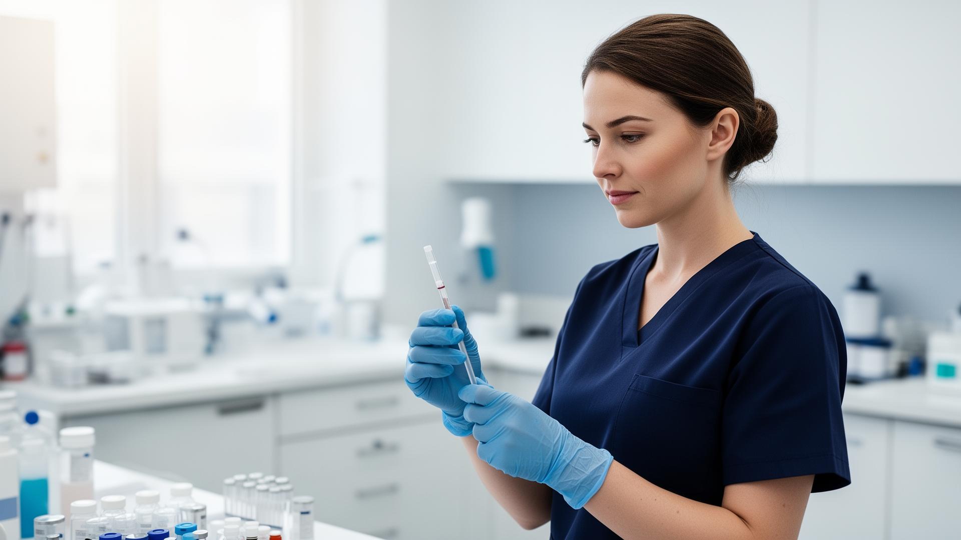 Healthcare professional collecting a specimen in a modern lab